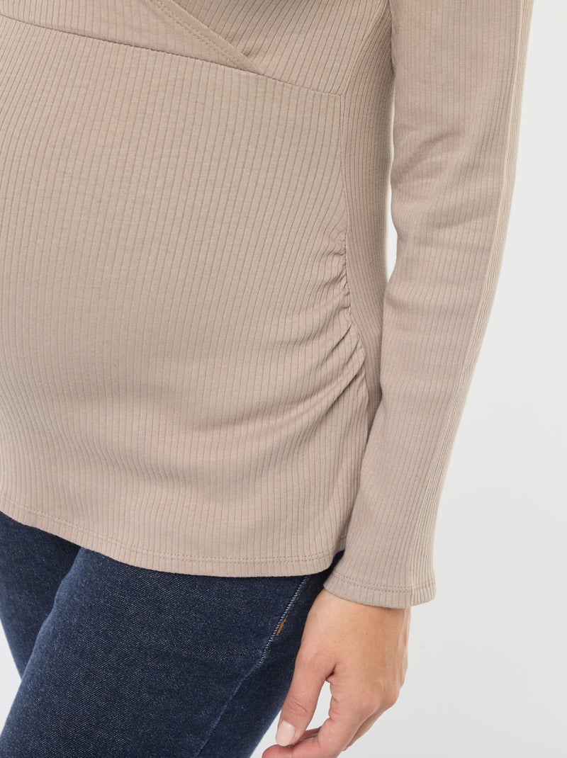 Tee-shirt d'allaitement cache-coeur Beige - Kiabi