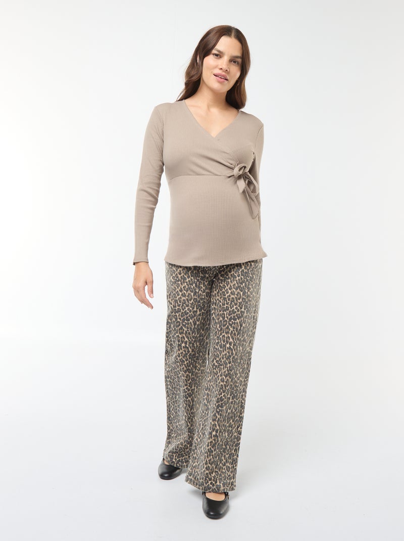 Tee-shirt d'allaitement cache-coeur Beige - Kiabi