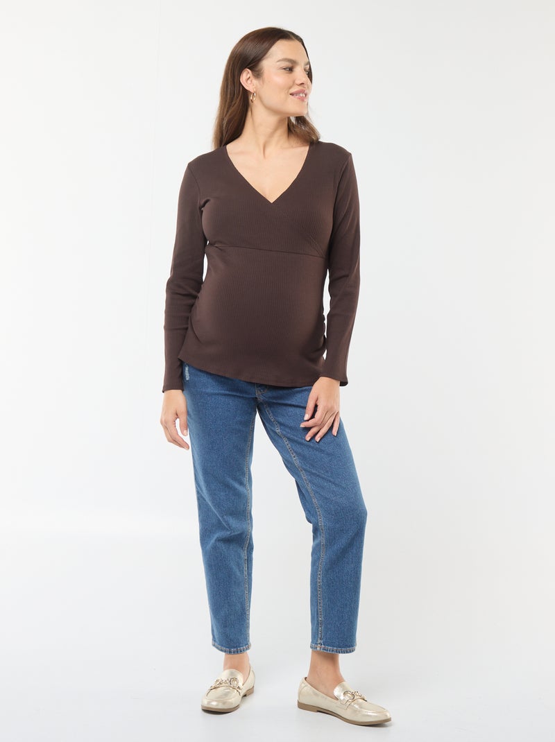 Tee-shirt d'allaitement cache-coeur Marron - Kiabi