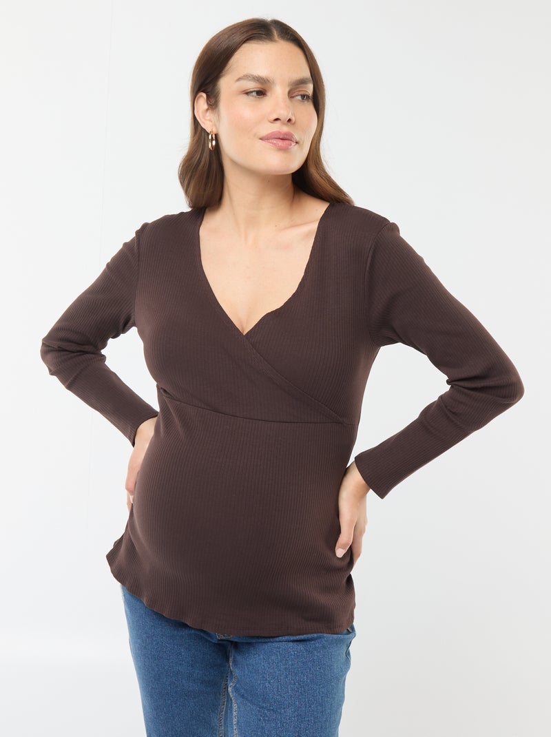 Tee-shirt d'allaitement cache-coeur Marron - Kiabi