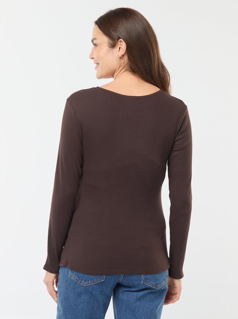 Tee-shirt d'allaitement cache-coeur Marron - Kiabi
