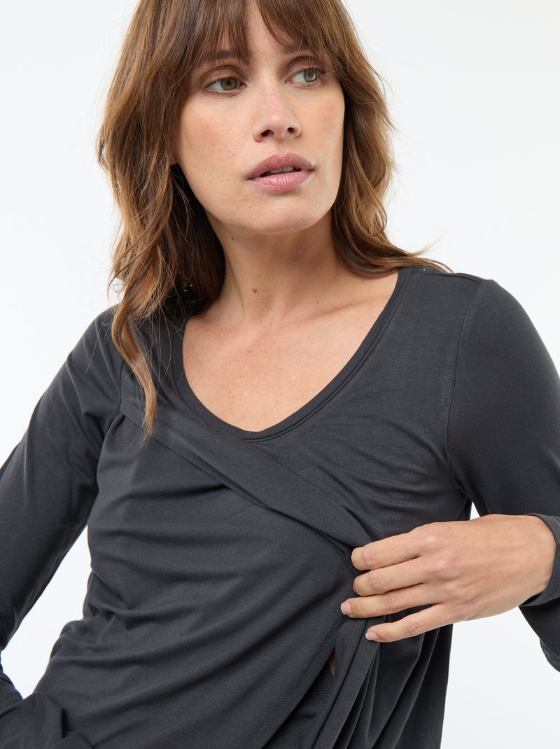 Tee-shirt d'allaitement chiné Noir - Kiabi