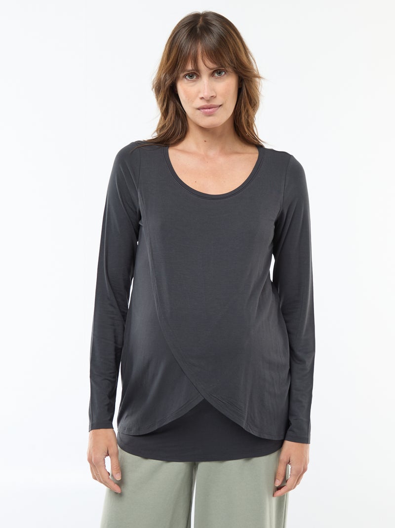 Tee-shirt d'allaitement chiné Noir - Kiabi