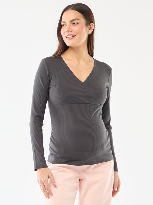 Tee-shirt d'allaitement côtelé - Kiabi