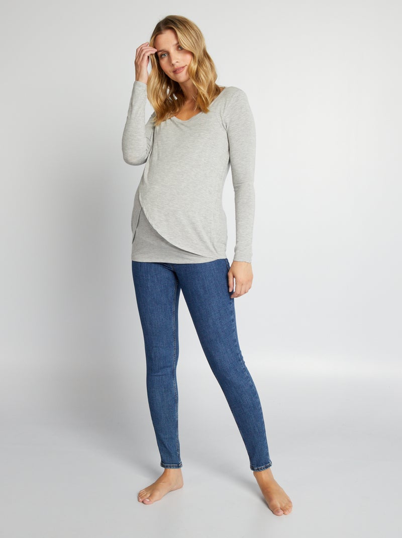 Tee-shirt d'allaitement croisé devant Gris - Kiabi