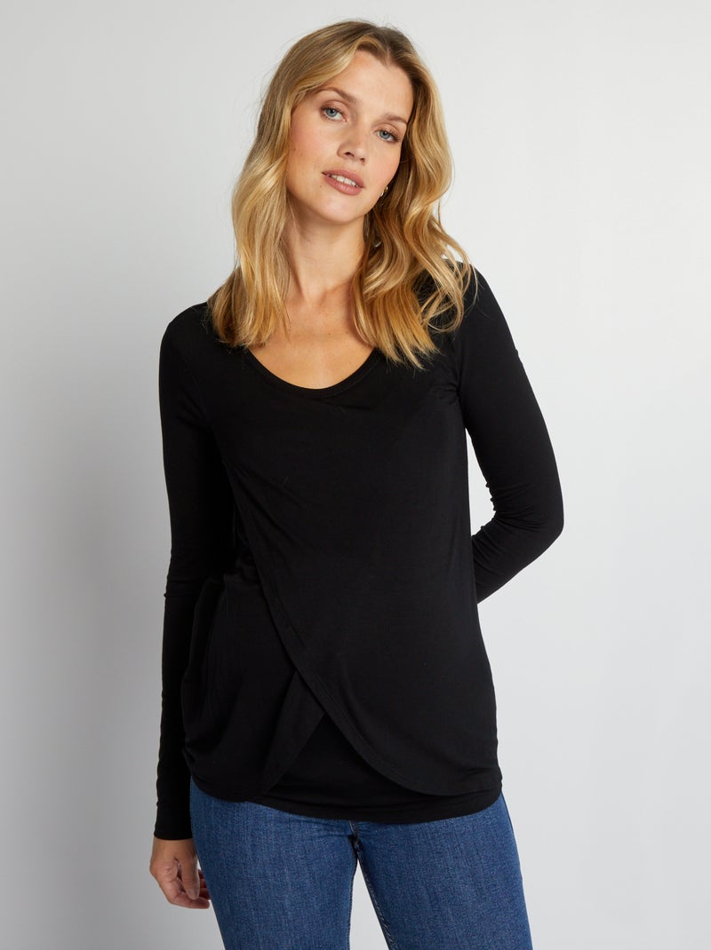 Tee-shirt d'allaitement croisé devant noir - Kiabi