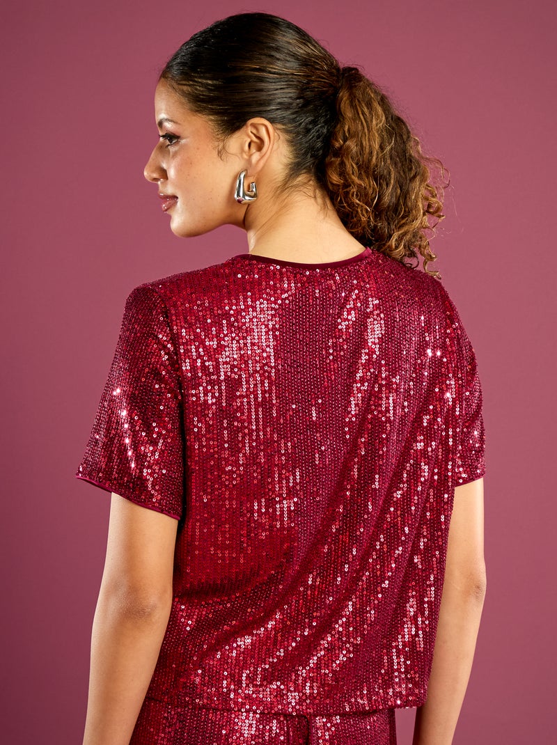 Tee-shirt de fêtes à sequins Rouge - Kiabi