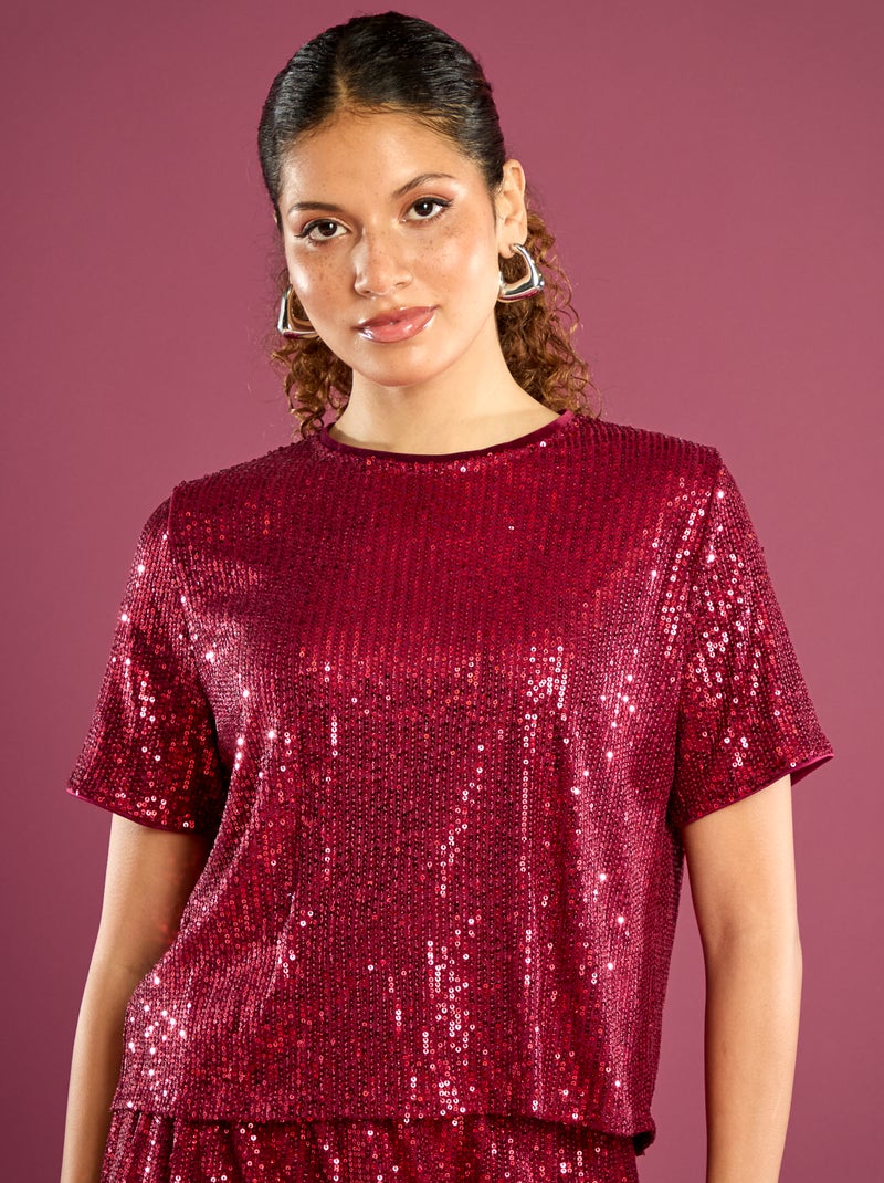 Tee-shirt de fêtes à sequins Rouge - Kiabi