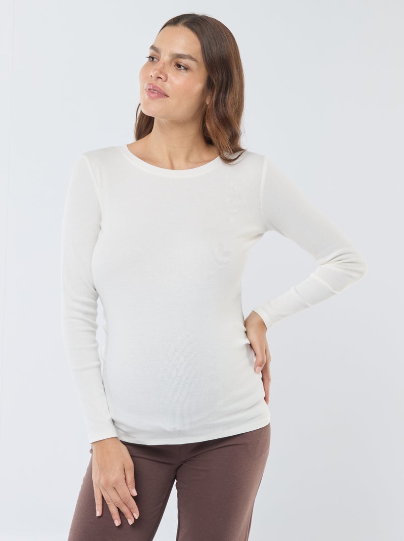 Tee-shirt de maternité côtelé Blanc - Kiabi