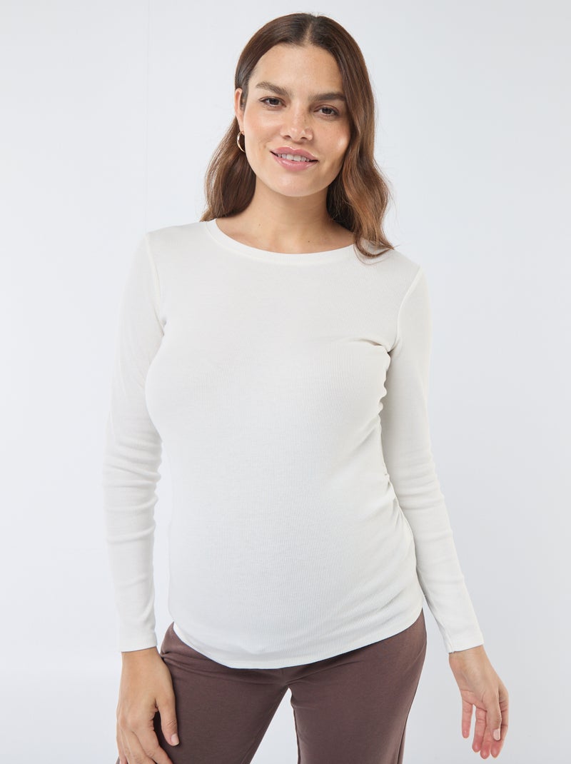 Tee-shirt de maternité côtelé Blanc - Kiabi