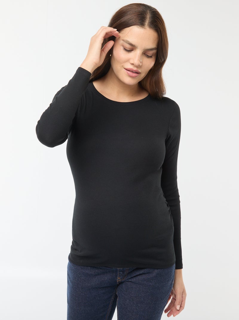 Tee-shirt de maternité côtelé Noir - Kiabi