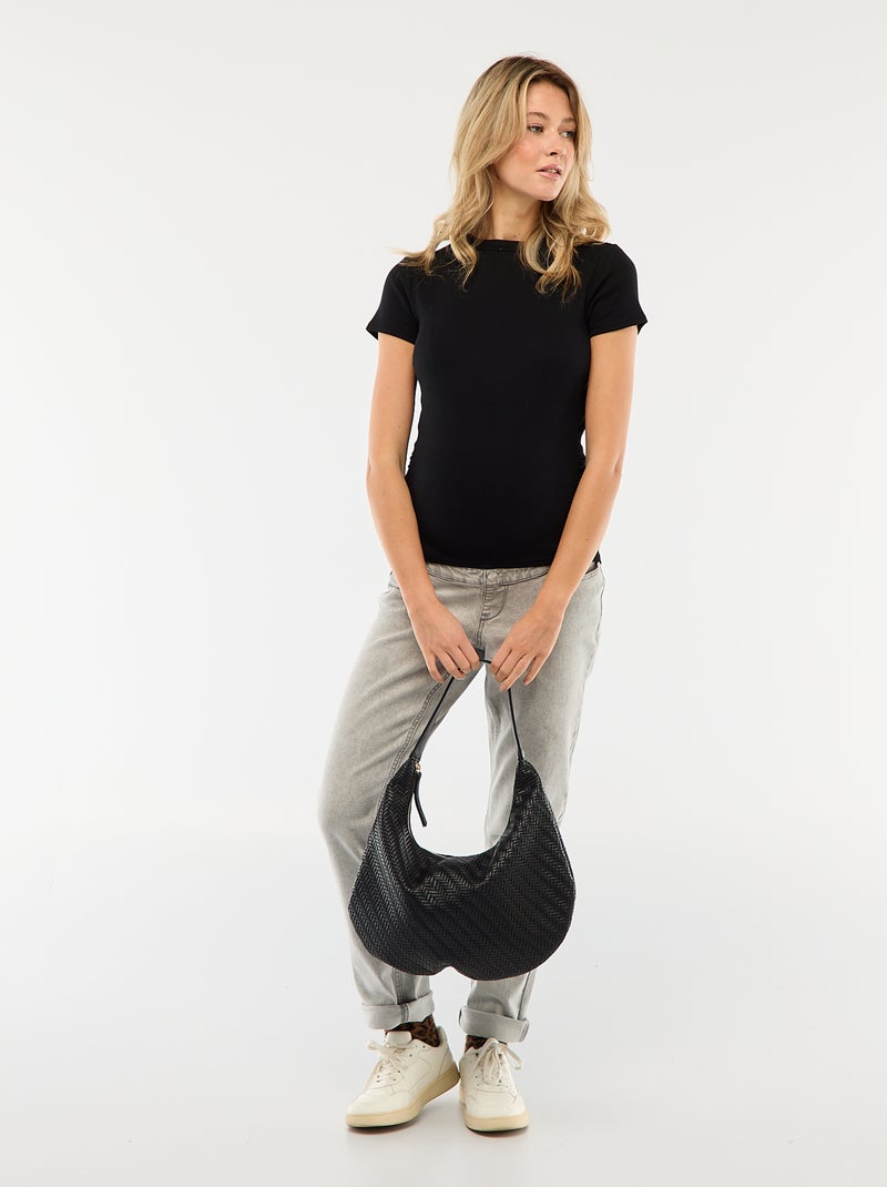 Tee-shirt de maternité côtelé Noir - Kiabi