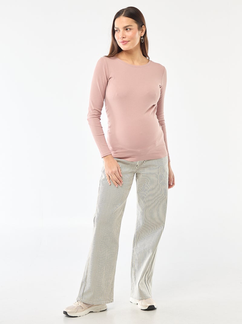 Tee-shirt de maternité côtelé Rose - Kiabi