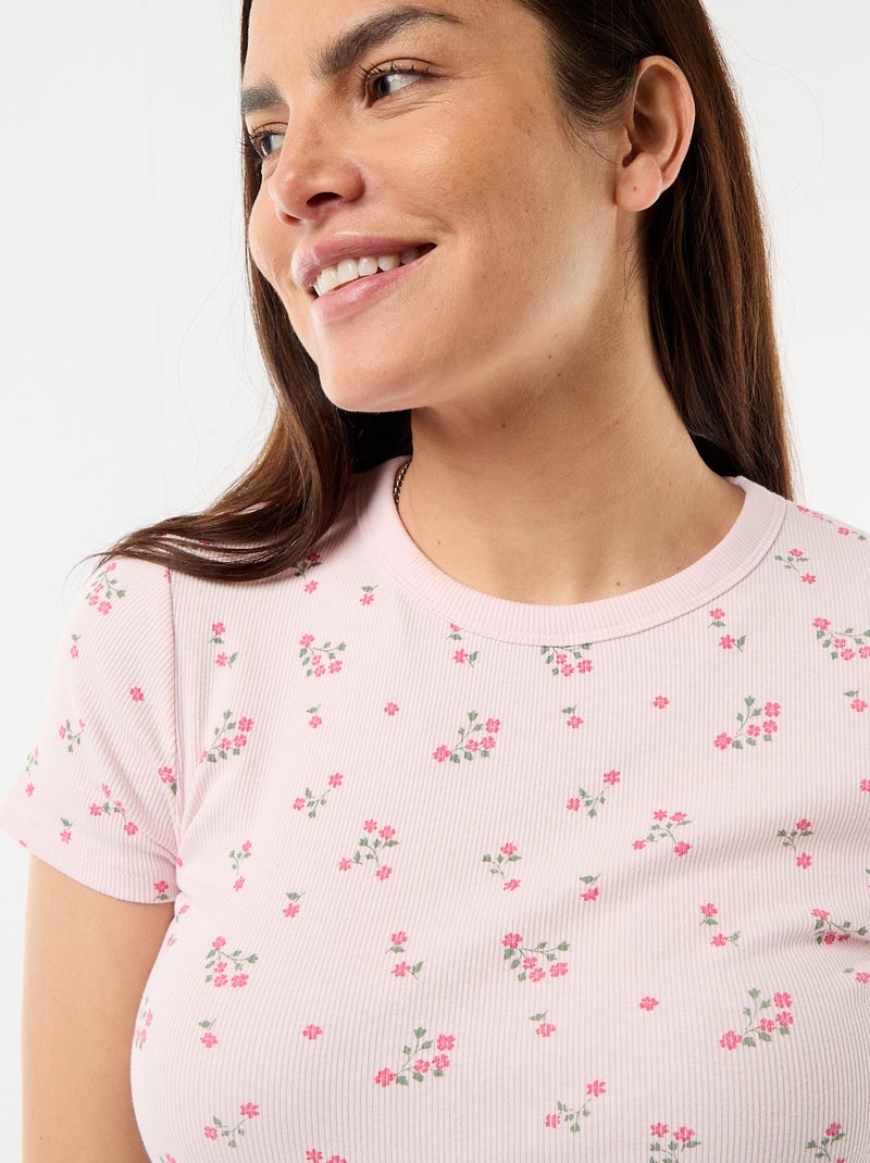 Tee-shirt de maternité côtelé Rose - Kiabi