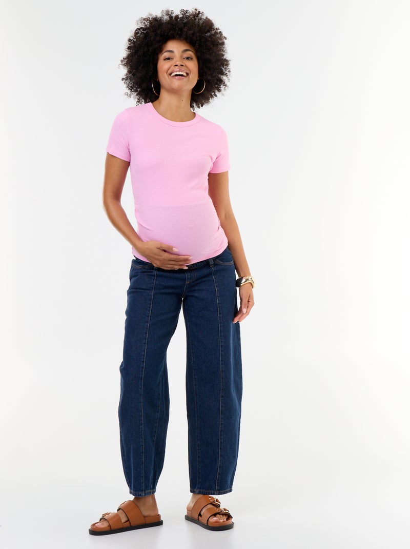 Tee-shirt de maternité côtelé Rose - Kiabi
