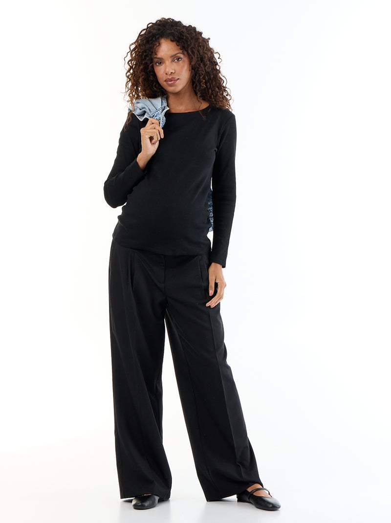 Tee-shirt de maternité en rib Noir - Kiabi
