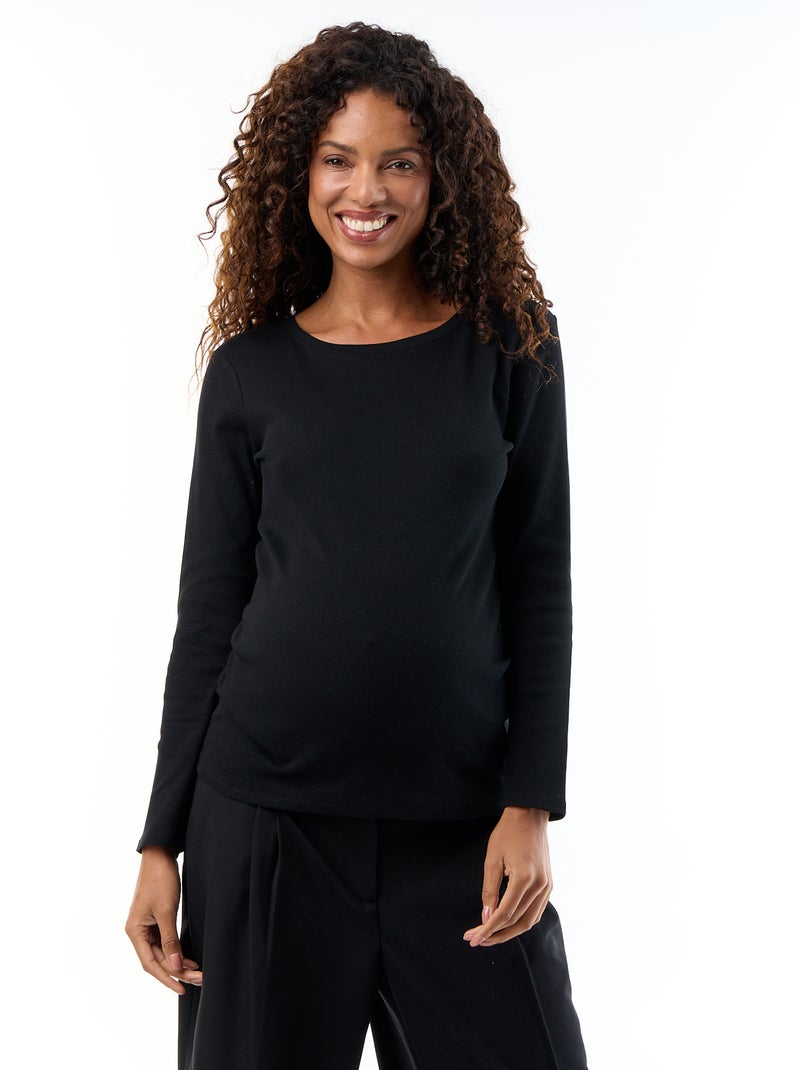 Tee-shirt de maternité en rib Noir - Kiabi