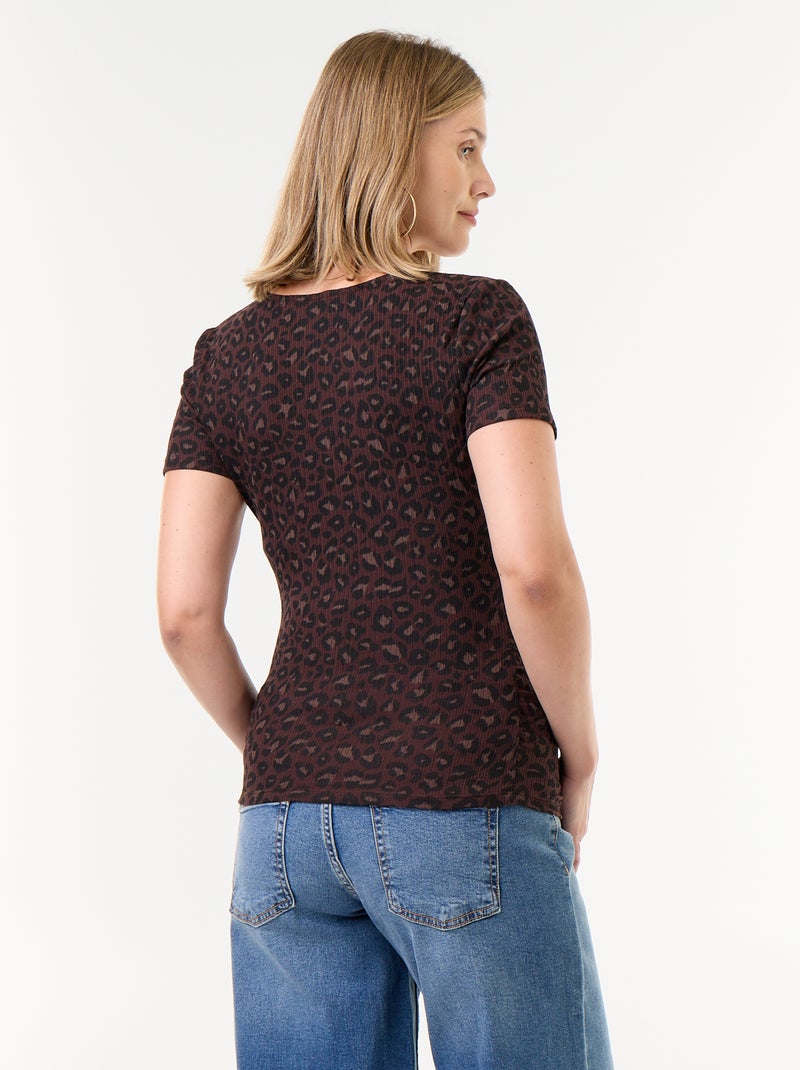 Tee-shirt de maternité encolure cache-coeur Marron - Kiabi