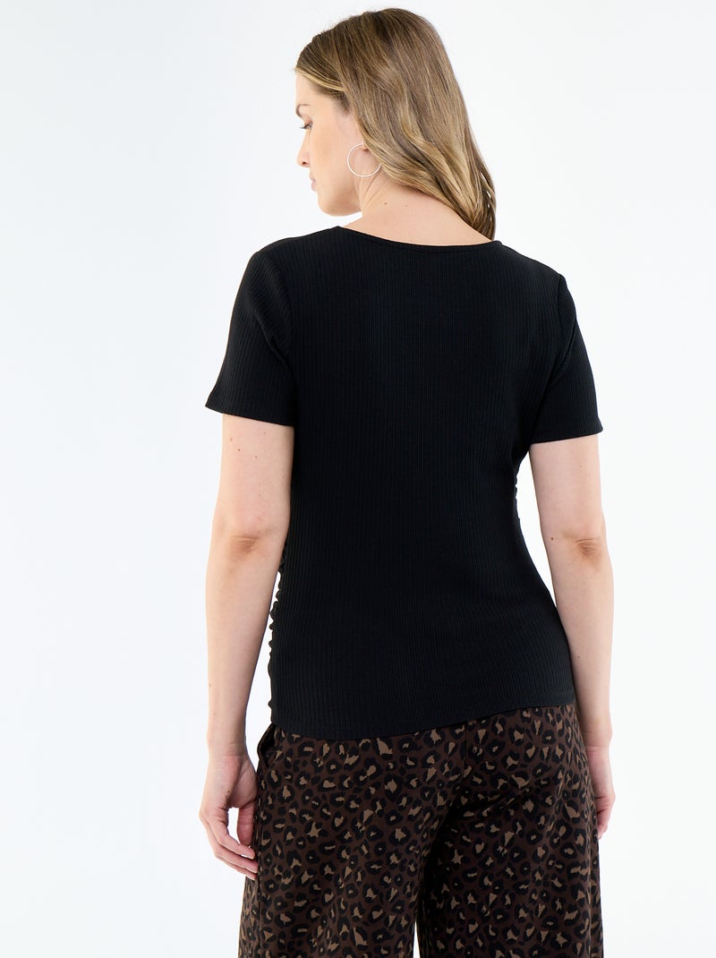 Tee-shirt de maternité encolure cache-coeur Noir - Kiabi