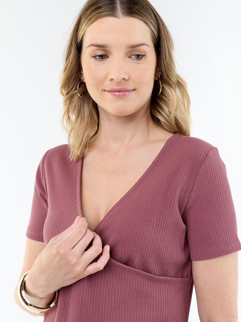 Tee-shirt de maternité encolure cache-coeur Rose - Kiabi