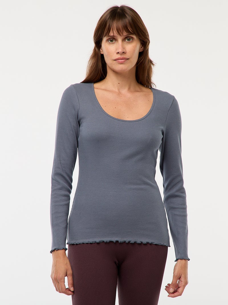 Tee-shirt de pyjama côtelé Bleu - Kiabi