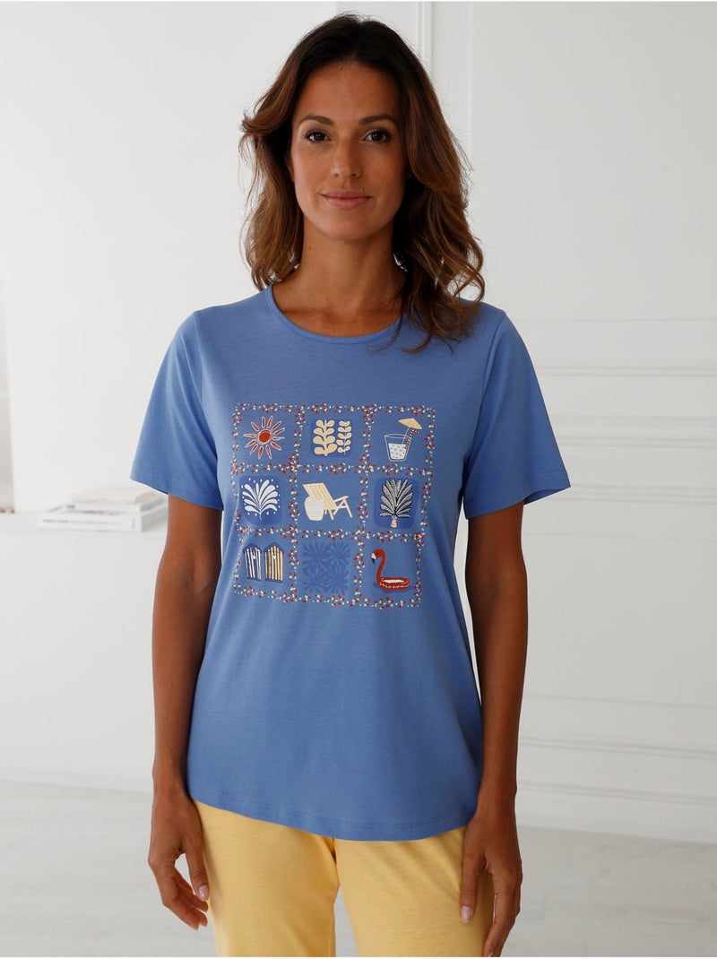 Tee-shirt de pyjama en coton - DAXON Bleu lavande - Kiabi