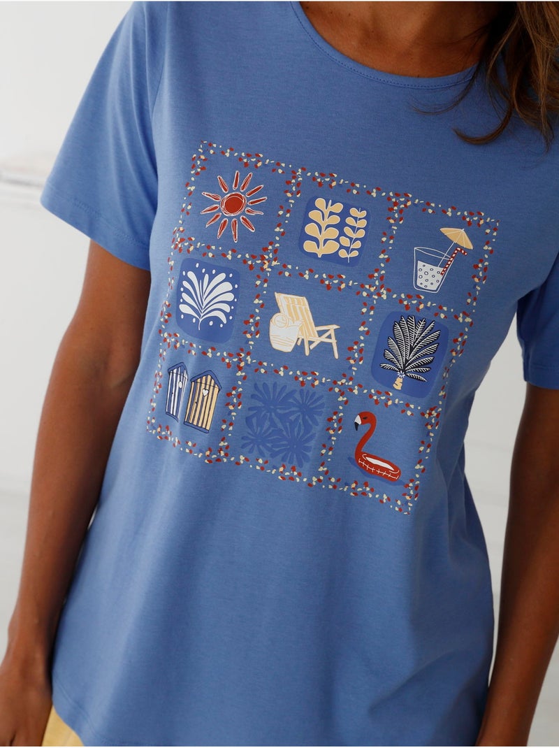 Tee-shirt de pyjama en coton - DAXON Bleu lavande - Kiabi