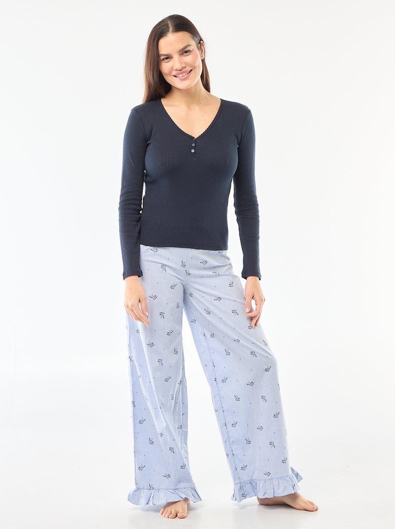 Tee-shirt de pyjama en maille pointelle Bleu - Kiabi