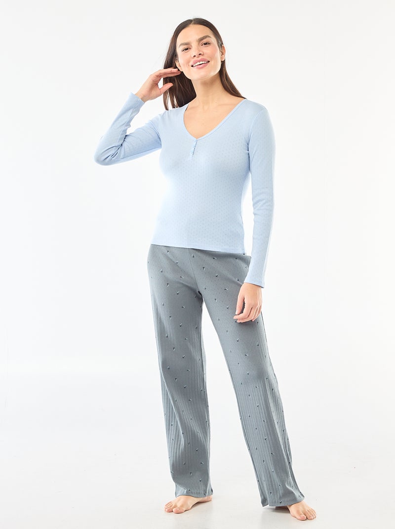 Tee-shirt de pyjama en maille pointelle Bleu - Kiabi
