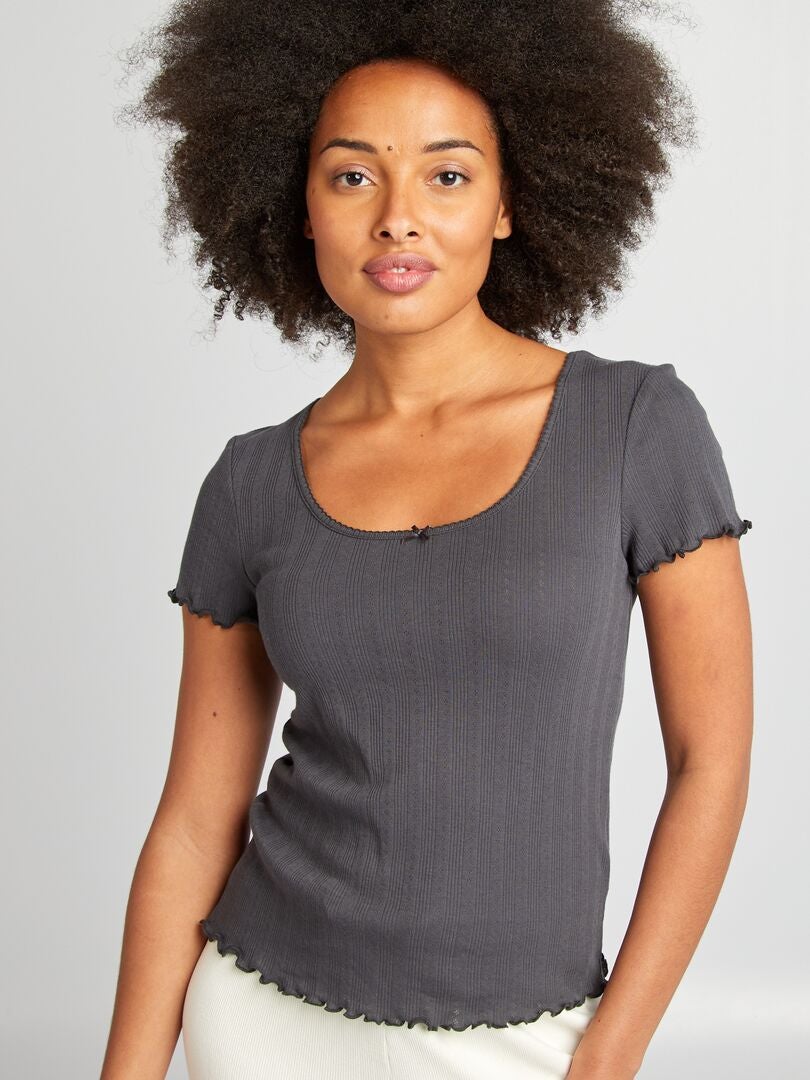 Tee-shirt de pyjama en maille pointelle Gris - Kiabi