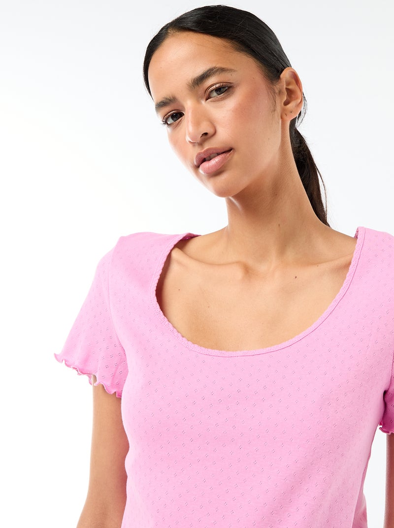 Tee-shirt de pyjama en maille pointelle Rose - Kiabi