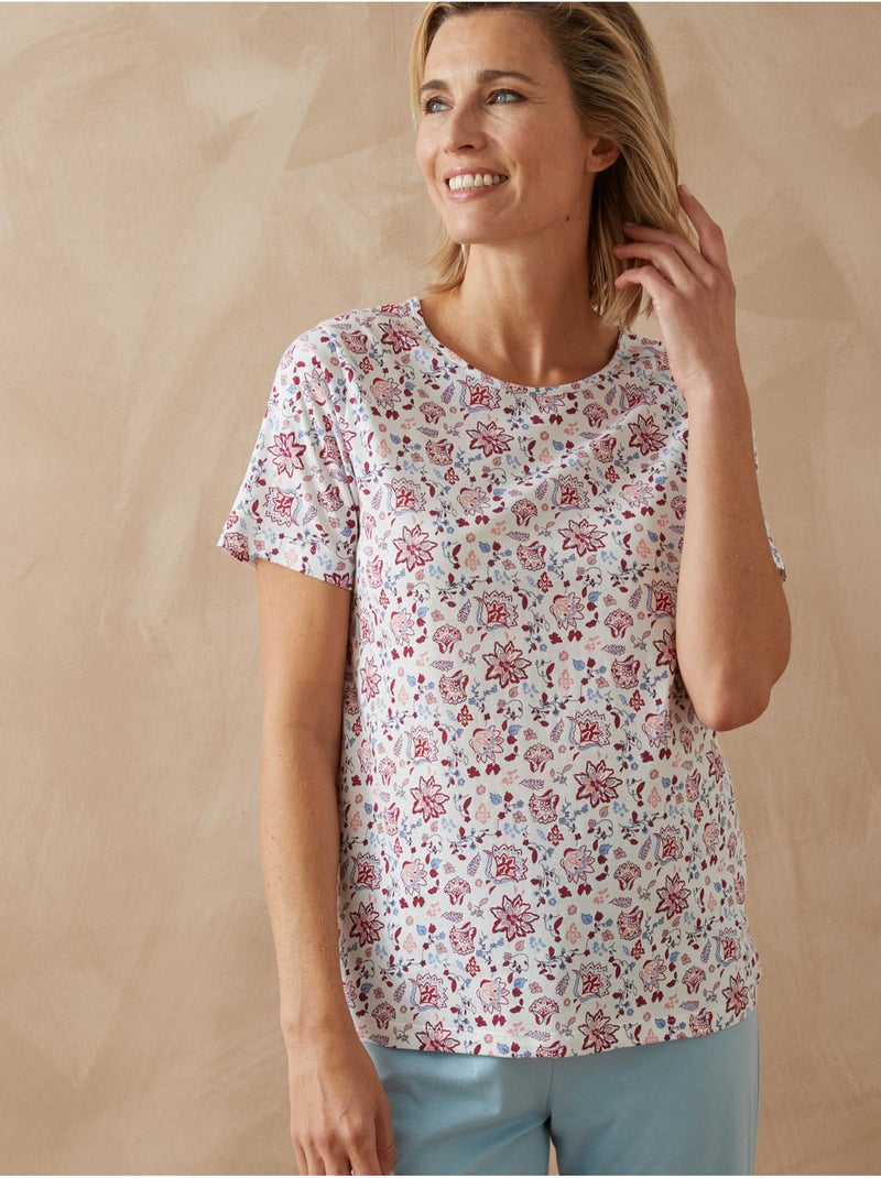 Tee-shirt de pyjama maille coton - DAXON Blanc Multicolore - Kiabi