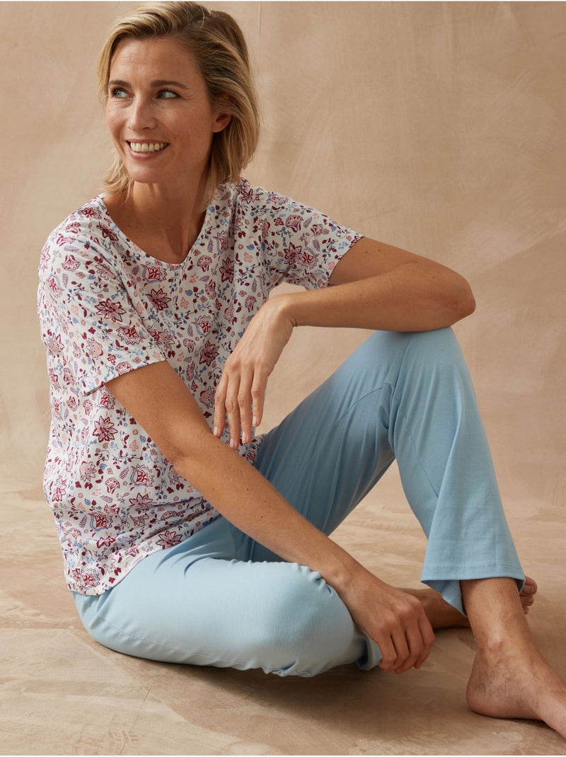 Tee-shirt de pyjama maille coton - DAXON Blanc Multicolore - Kiabi