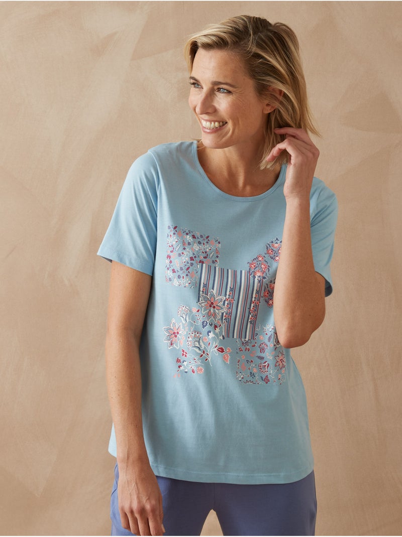 Tee-shirt de pyjama maille coton - DAXON Bleu clair - Kiabi