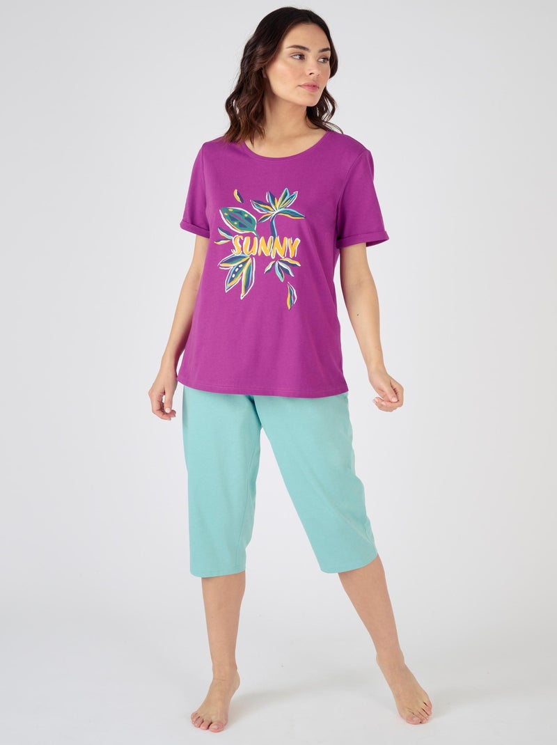 Tee-shirt de pyjama manches courtes pur coton peigné - Damart Violet - Kiabi