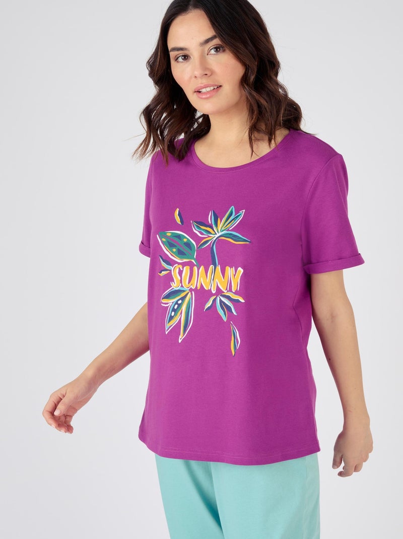 Tee-shirt de pyjama manches courtes pur coton peigné - Damart Violet - Kiabi