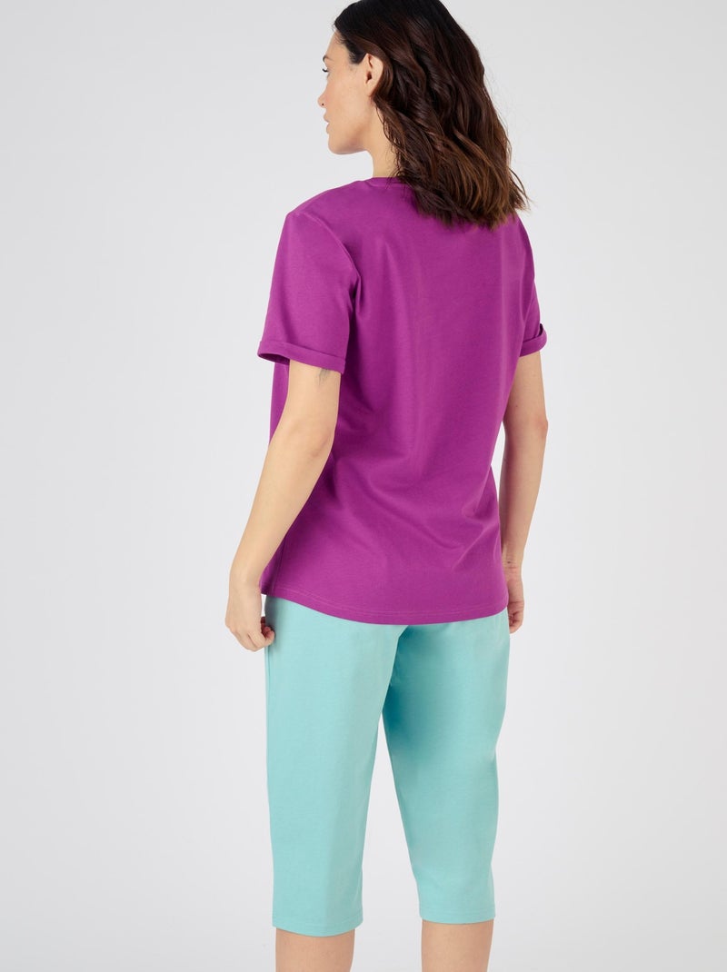 Tee-shirt de pyjama manches courtes pur coton peigné - Damart Violet - Kiabi