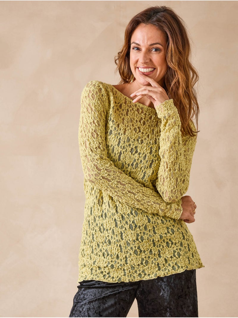 Tee-shirt dentelle manches longues - DAXON Vert - Kiabi