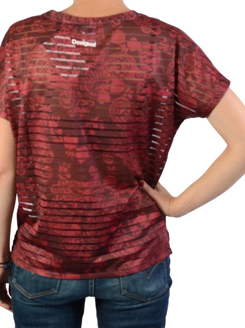 Tee-Shirt Desigual Stripes Ethnic Rouge - Kiabi