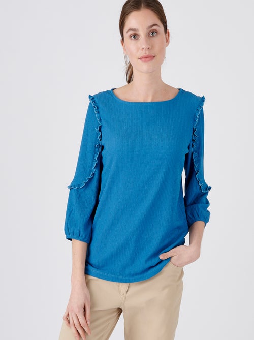 Tee-shirt détails volantés crêpe recyclé, manches 3/4 - Damart - Kiabi