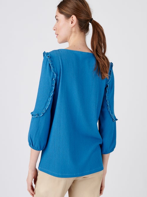 Tee-shirt détails volantés crêpe recyclé, manches 3/4 - damart - Kiabi Tee-shirt détails volantés crêpe recyclé, manches 3/4 - damart - Kiabi