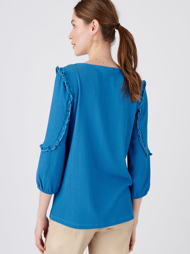 Tee-shirt détails volantés crêpe recyclé, manches 3/4 - damart Bleu - Kiabi