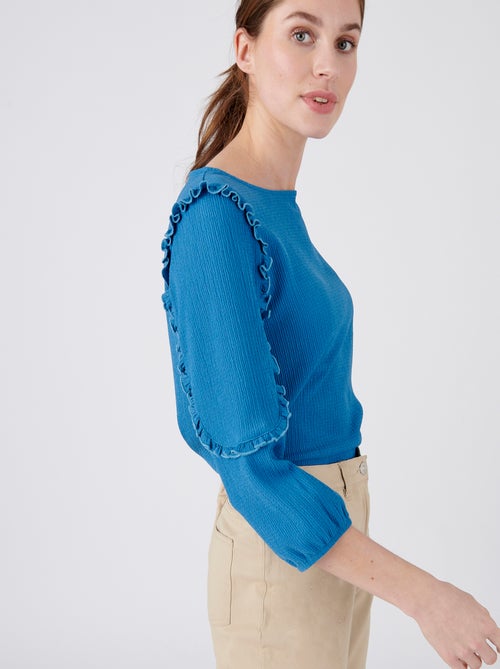 Tee-shirt détails volantés crêpe recyclé, manches 3/4 - damart - Kiabi Tee-shirt détails volantés crêpe recyclé, manches 3/4 - damart - Kiabi