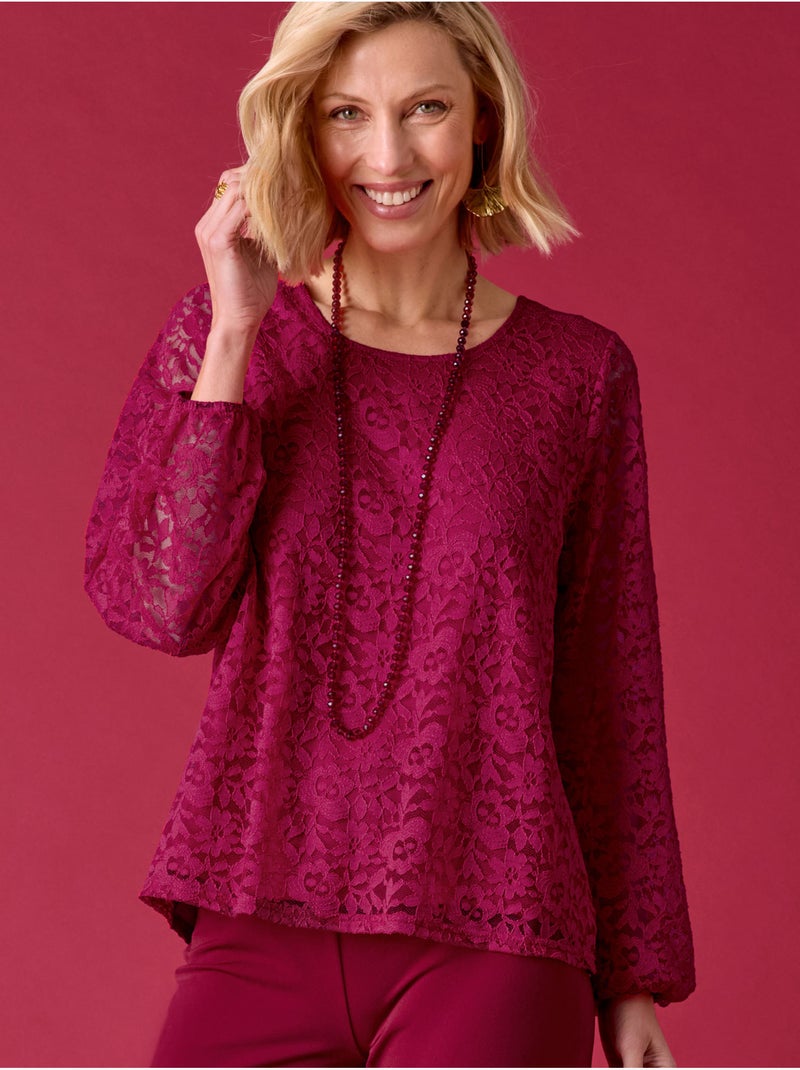 Tee-shirt devant et manches en dentelle - DAXON Bordeaux - Kiabi