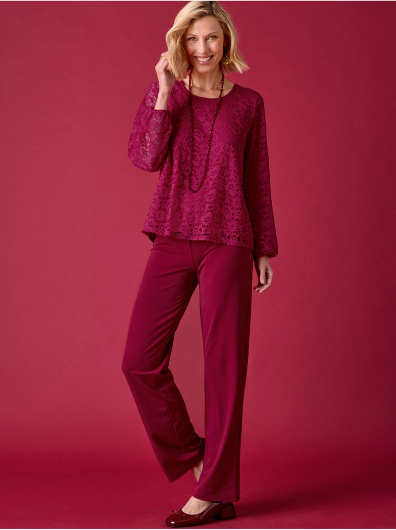 Tee-shirt devant et manches en dentelle - DAXON Bordeaux - Kiabi