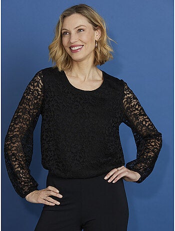 Tee-shirt devant et manches en dentelle - DAXON