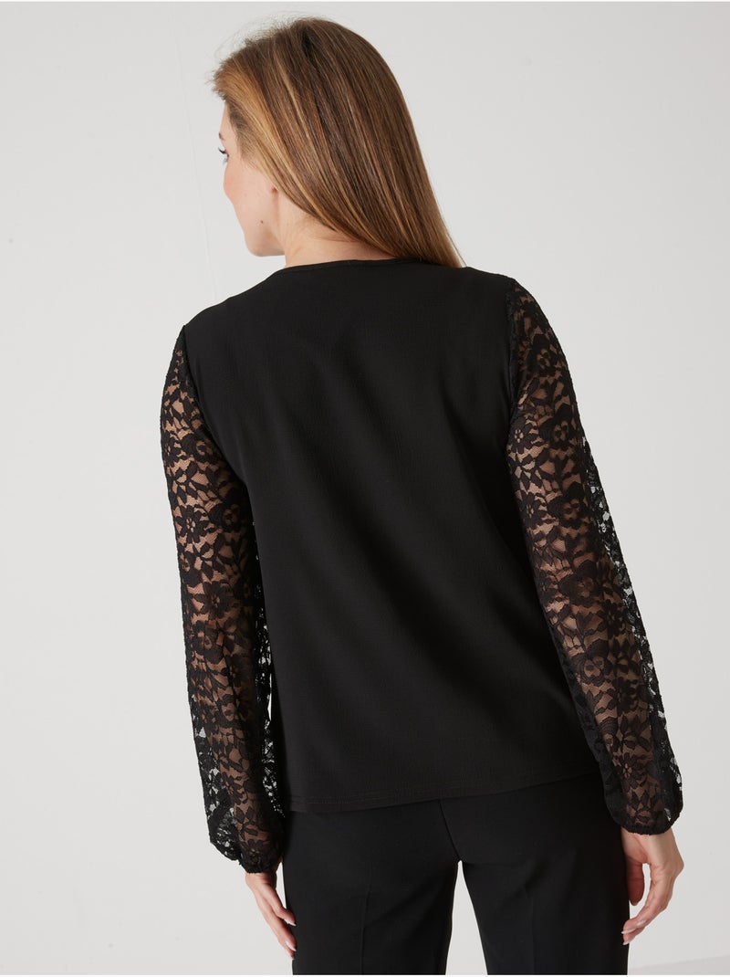 Tee-shirt devant et manches en dentelle - DAXON Noir Noir - Kiabi