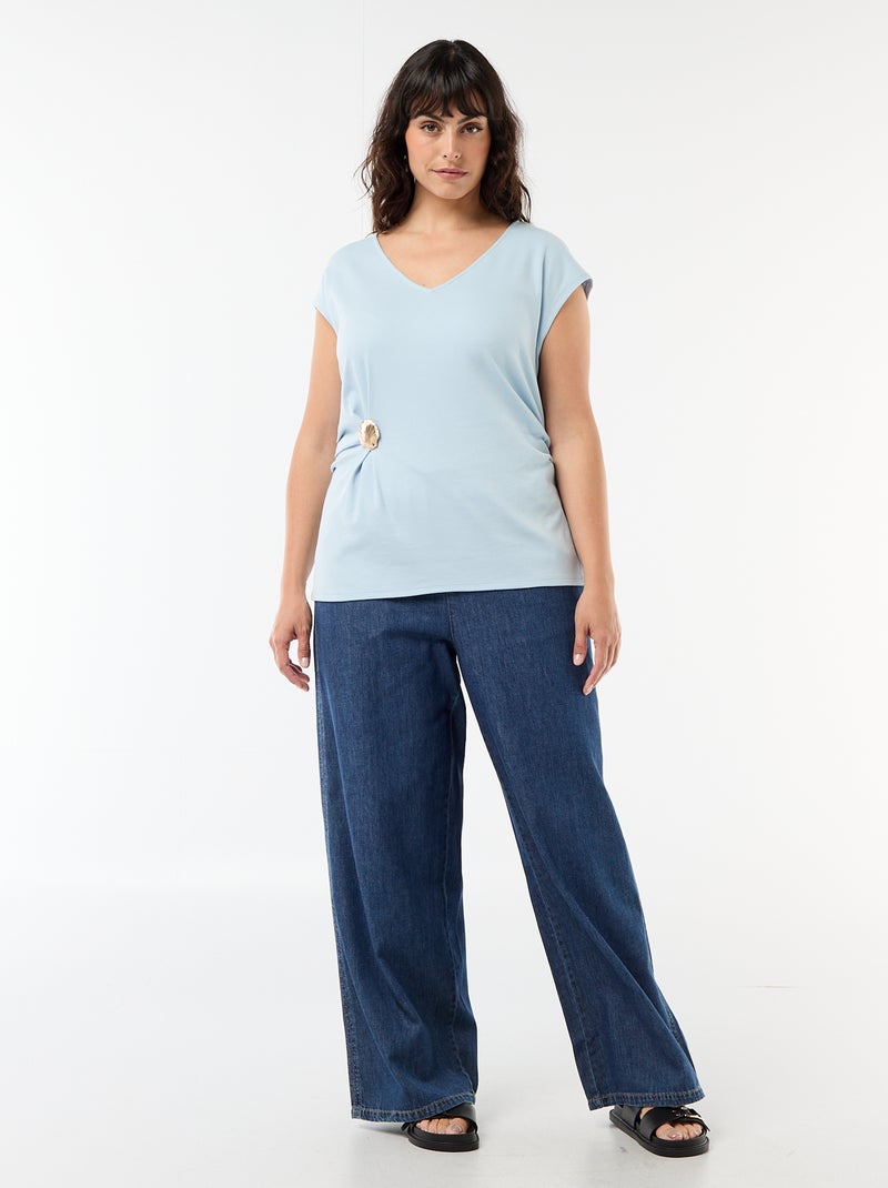 Tee-shirt drapé avec bijou doré Bleu - Kiabi