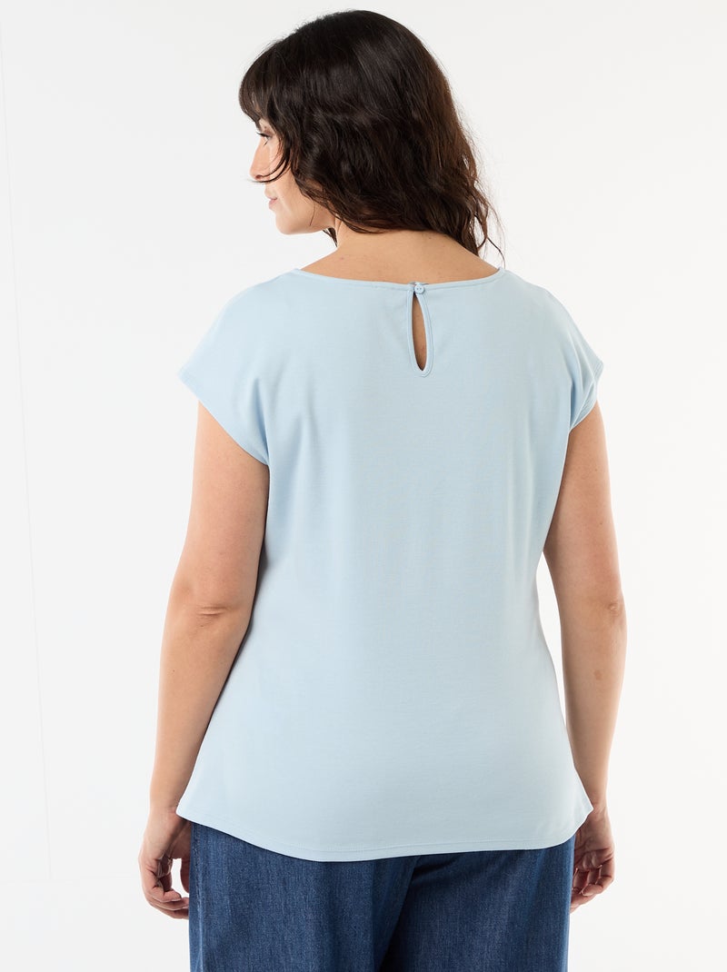 Tee-shirt drapé avec bijou doré Bleu - Kiabi