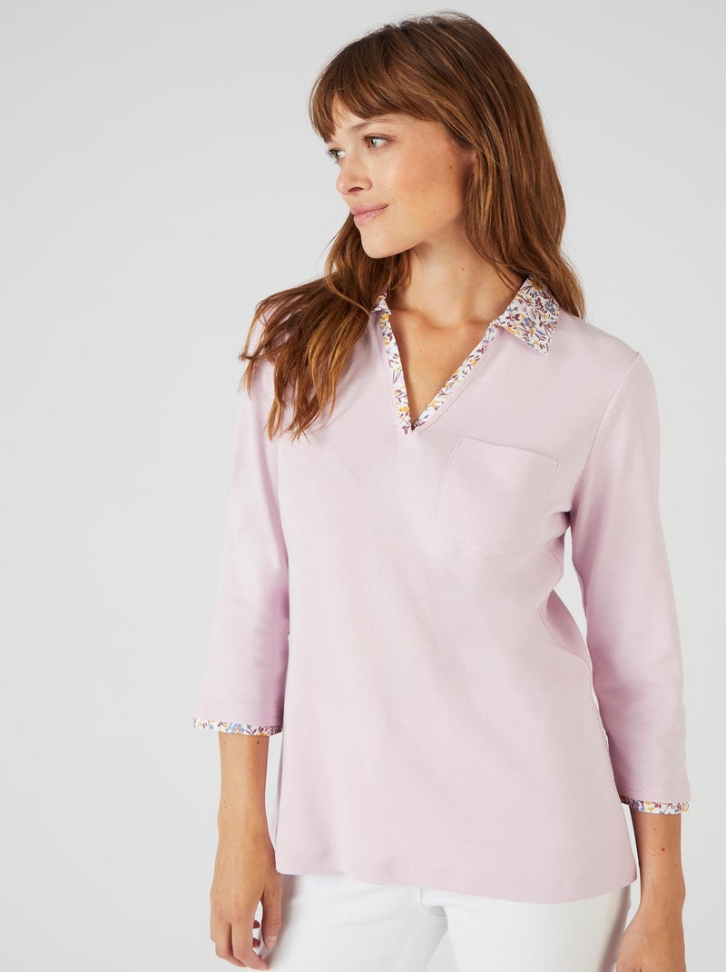 Tee-shirt effet 2 en 1 coton biologique - Damart Mauve lilas - Kiabi